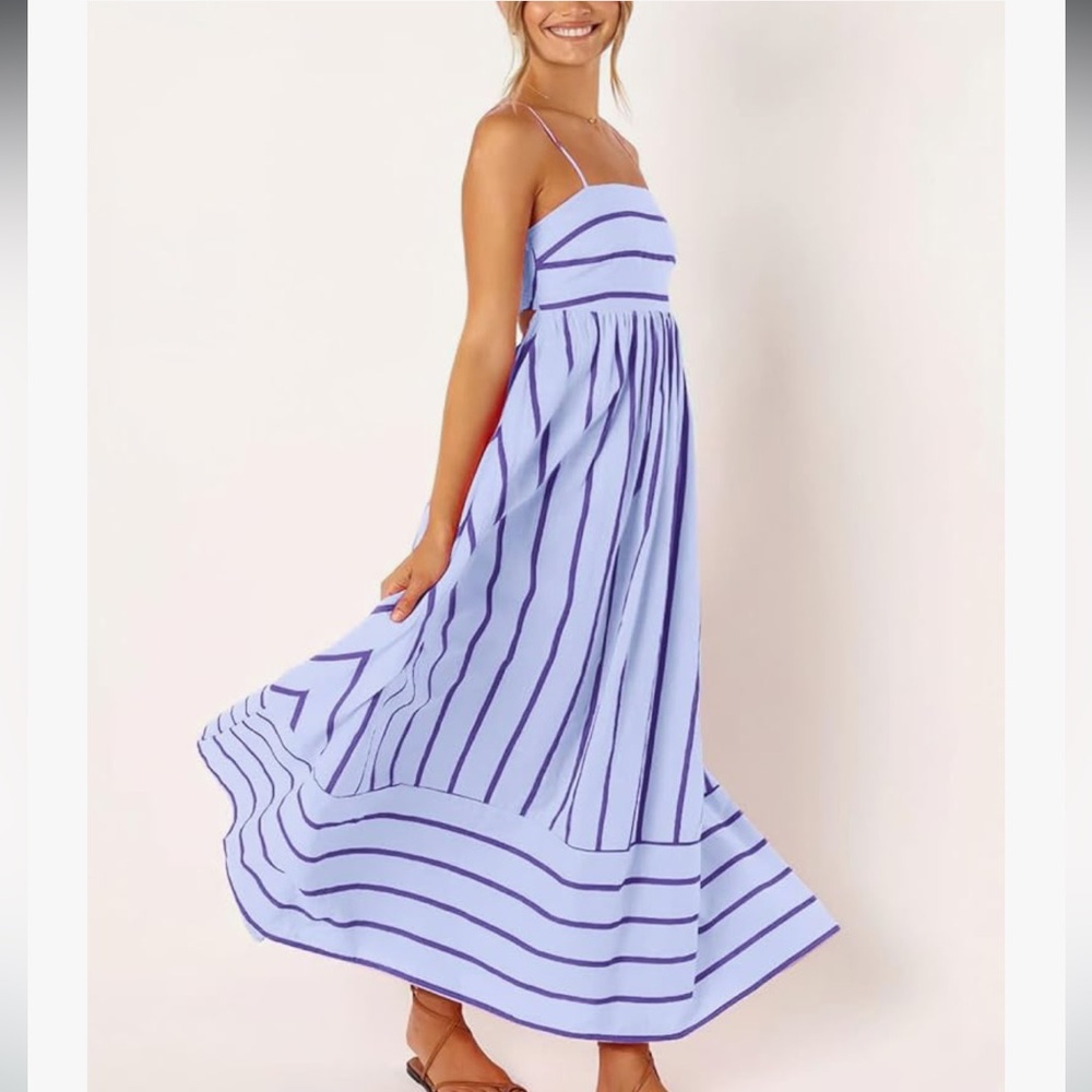 Petal & Pup Lavender and Navy Striped Maxi Dress - Picture 3 of 6